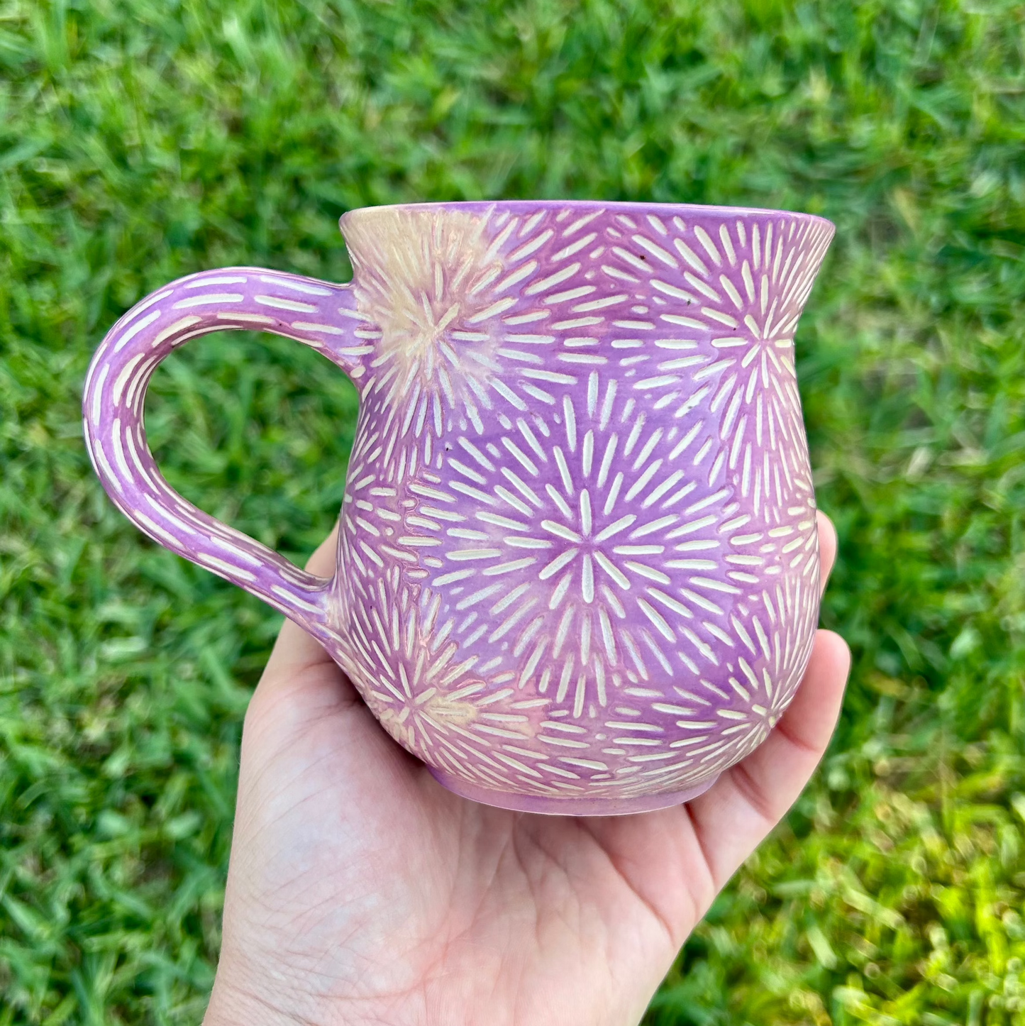 Purple Tie Dye Hand-Carved Mug