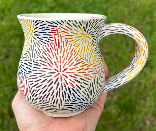 White & Rainbow Hand-Carved Mug