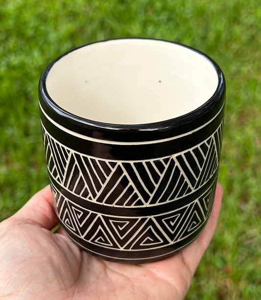 Hand-Carved B&W Tribal Small Cup