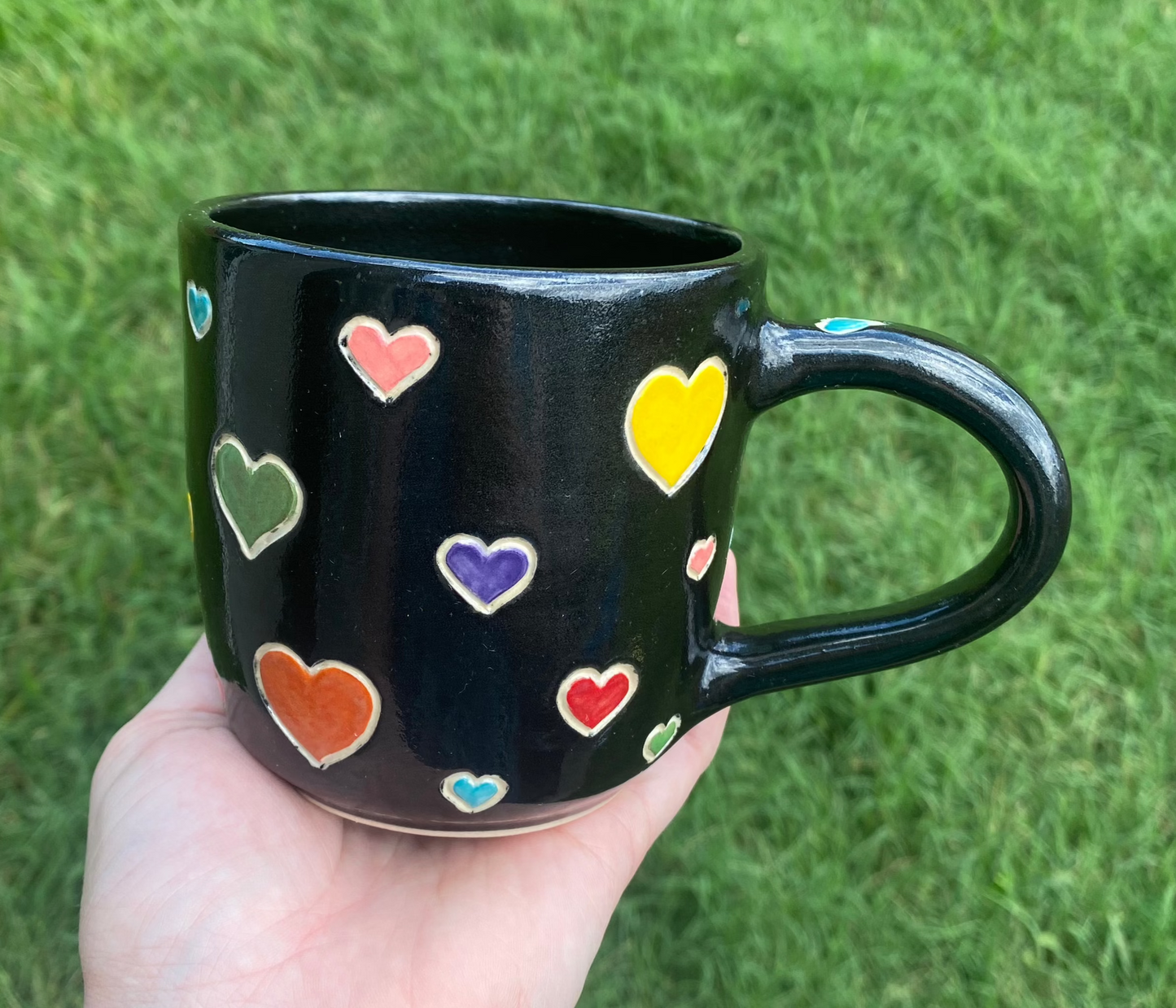 Rainbow Heart Hand-Carved Mug