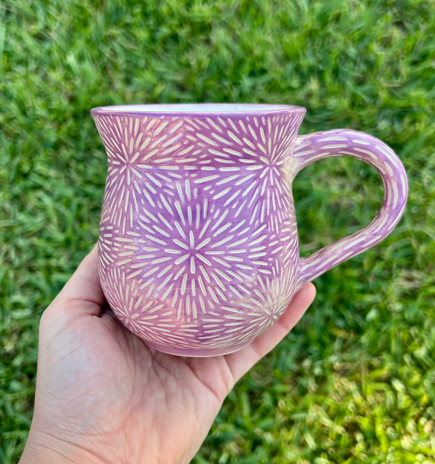 Purple Tie Dye Hand-Carved Mug