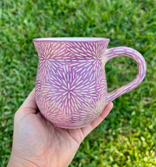Purple Tie Dye Hand-Carved Mug