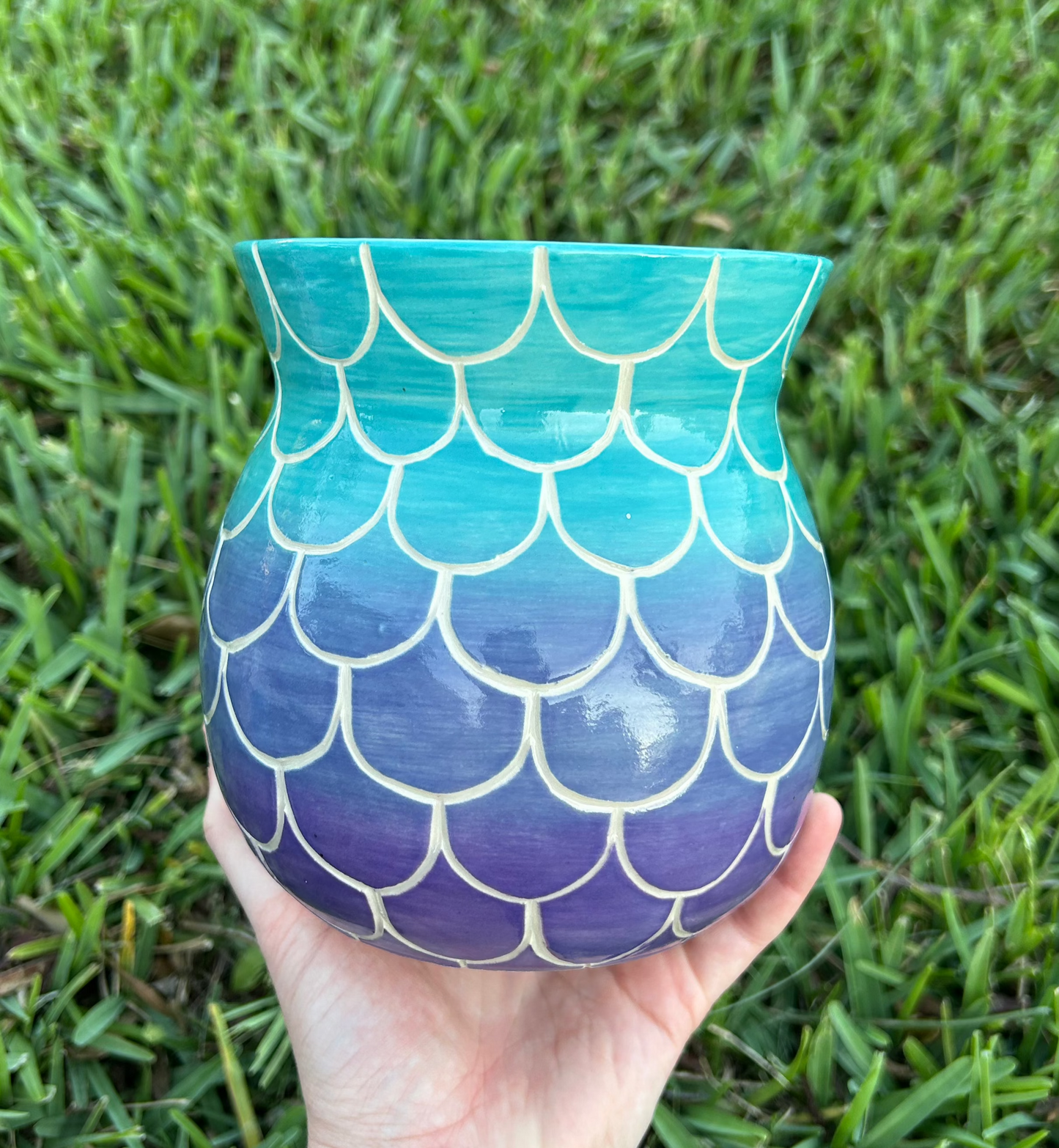 Hand-Carved Mermaid Ombre Vase