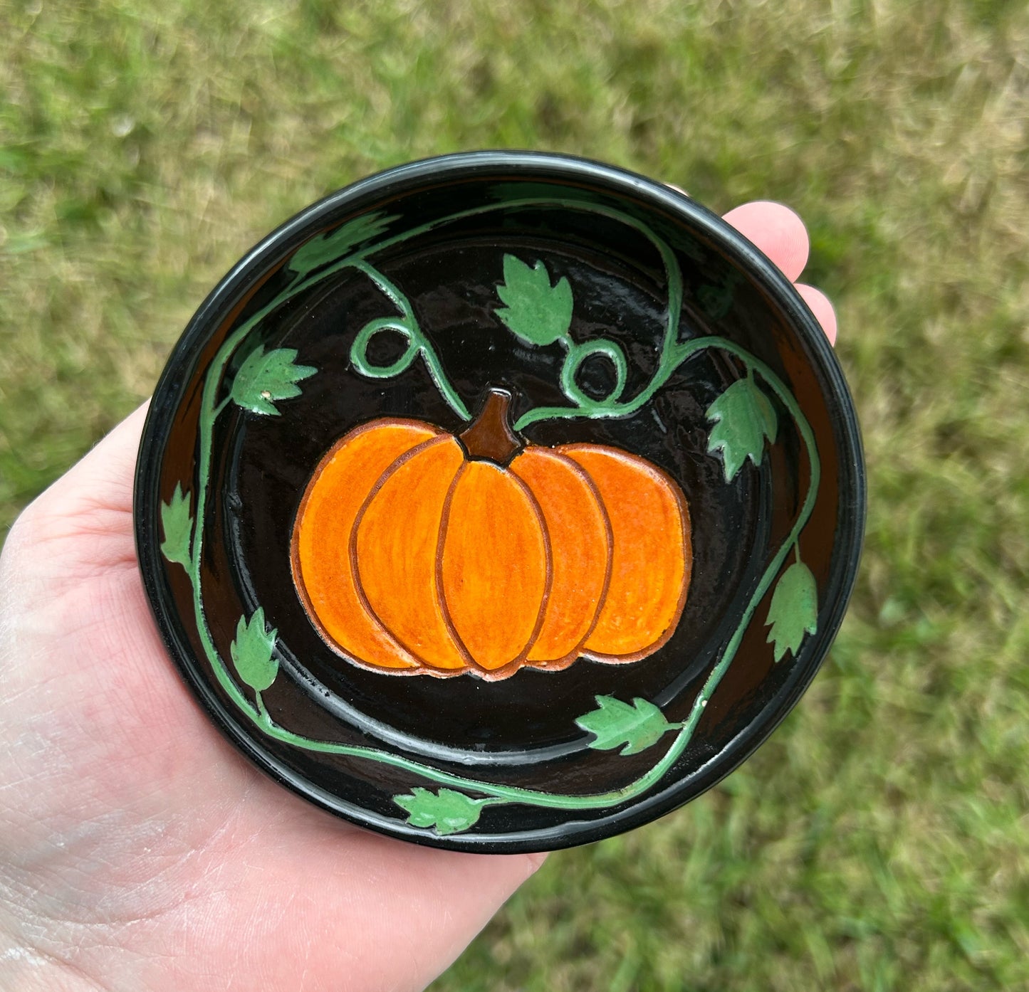 Hand Carved Pumpkin & Vine Trinket Dish