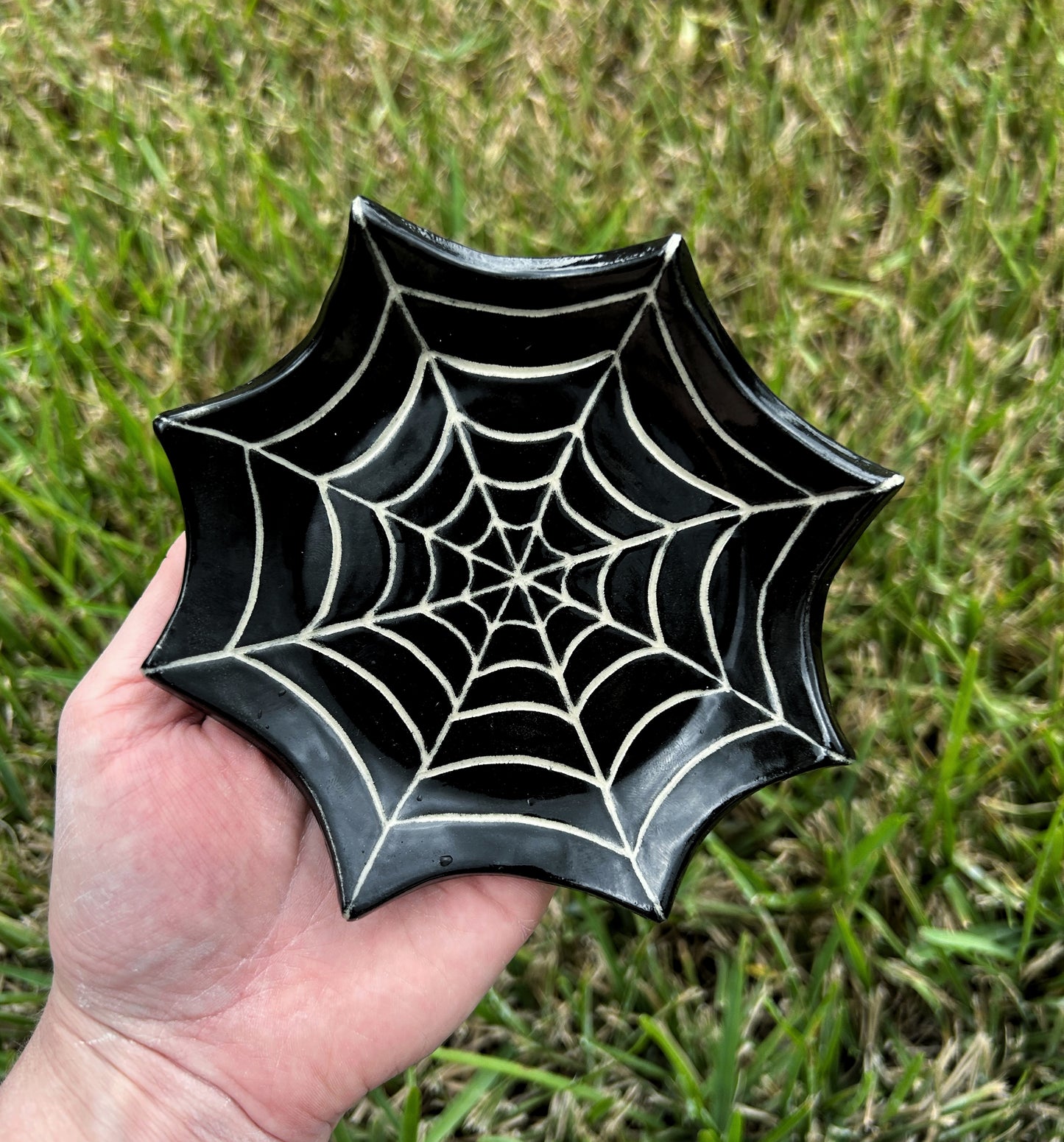Hand Carved Spider Web Trinket Dish/Spoon Rest