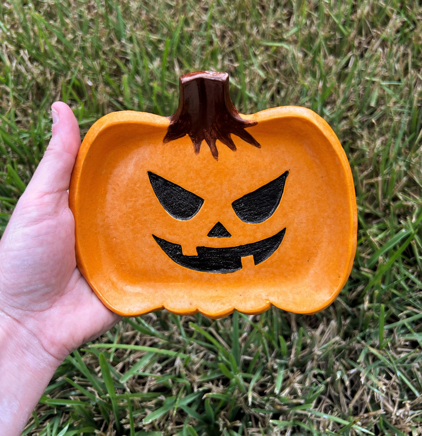 Evil Jack-O-Lantern Pumpkin Trinket Dish/Spoon Rest