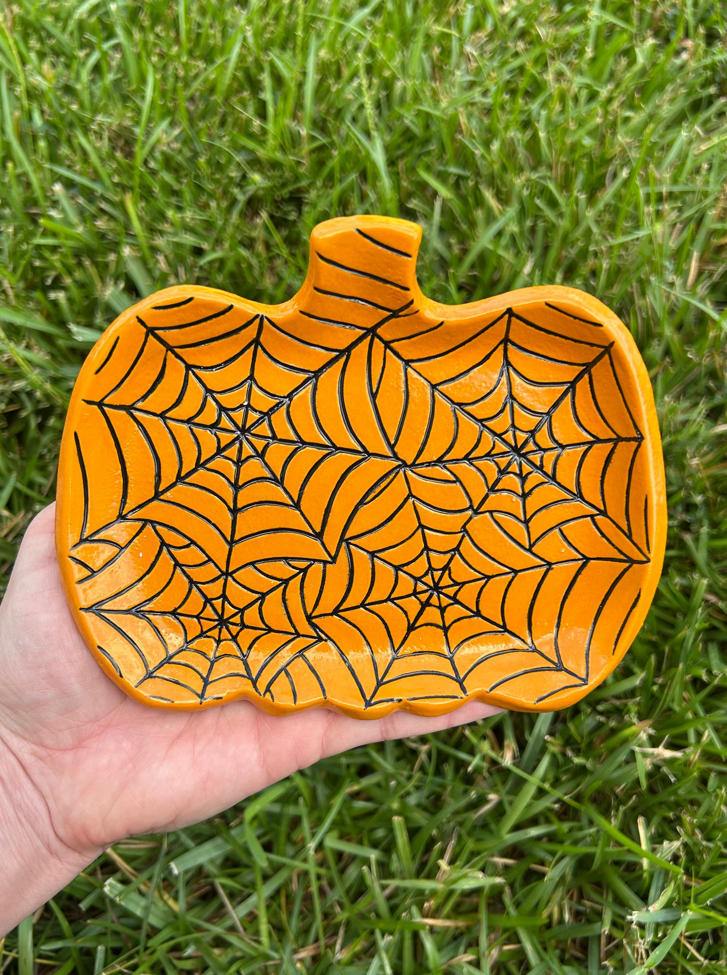 Orange Spiderweb Pumpkin Trinket Dish/Spoon Rest