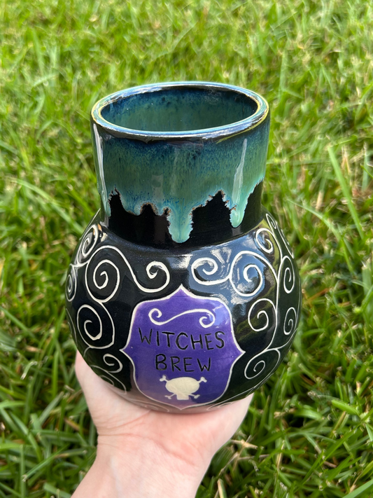 Hand-Carved Witches Brew Potion Bud Vase