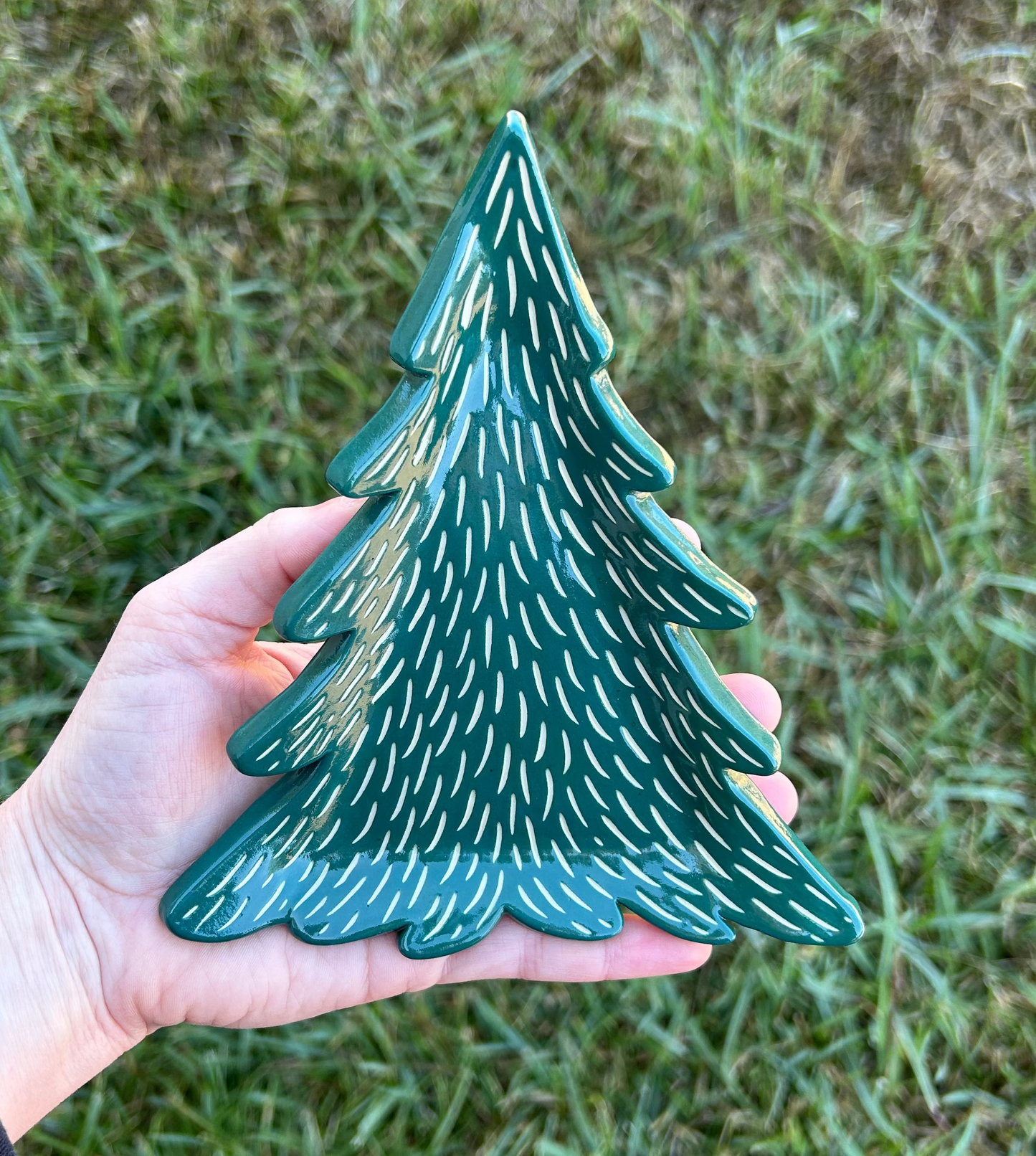 Hand Carved Christmas Tree Trinket Dish/Spoon Rest