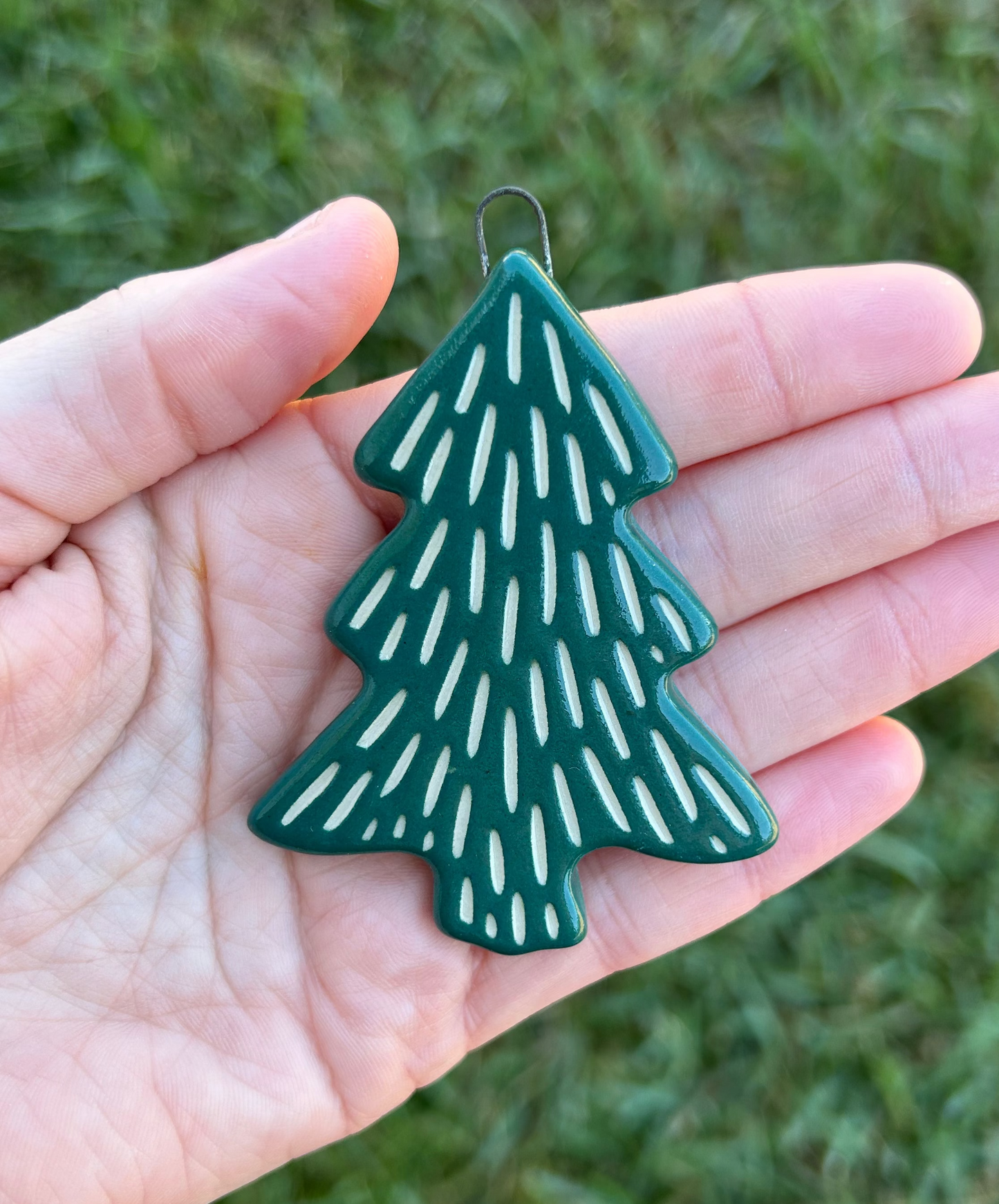 Green Christmas Tree Hand-Carved Ornament