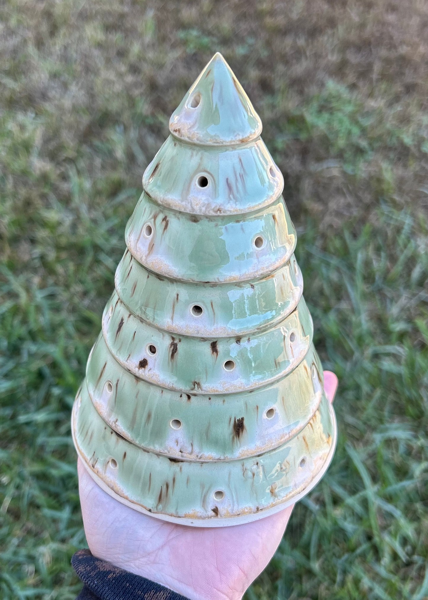 Green & Cream Speckle Christmas Tree Luminary