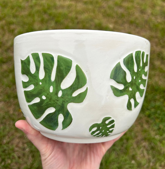 Hand-Carved Monstera Leaf Planter