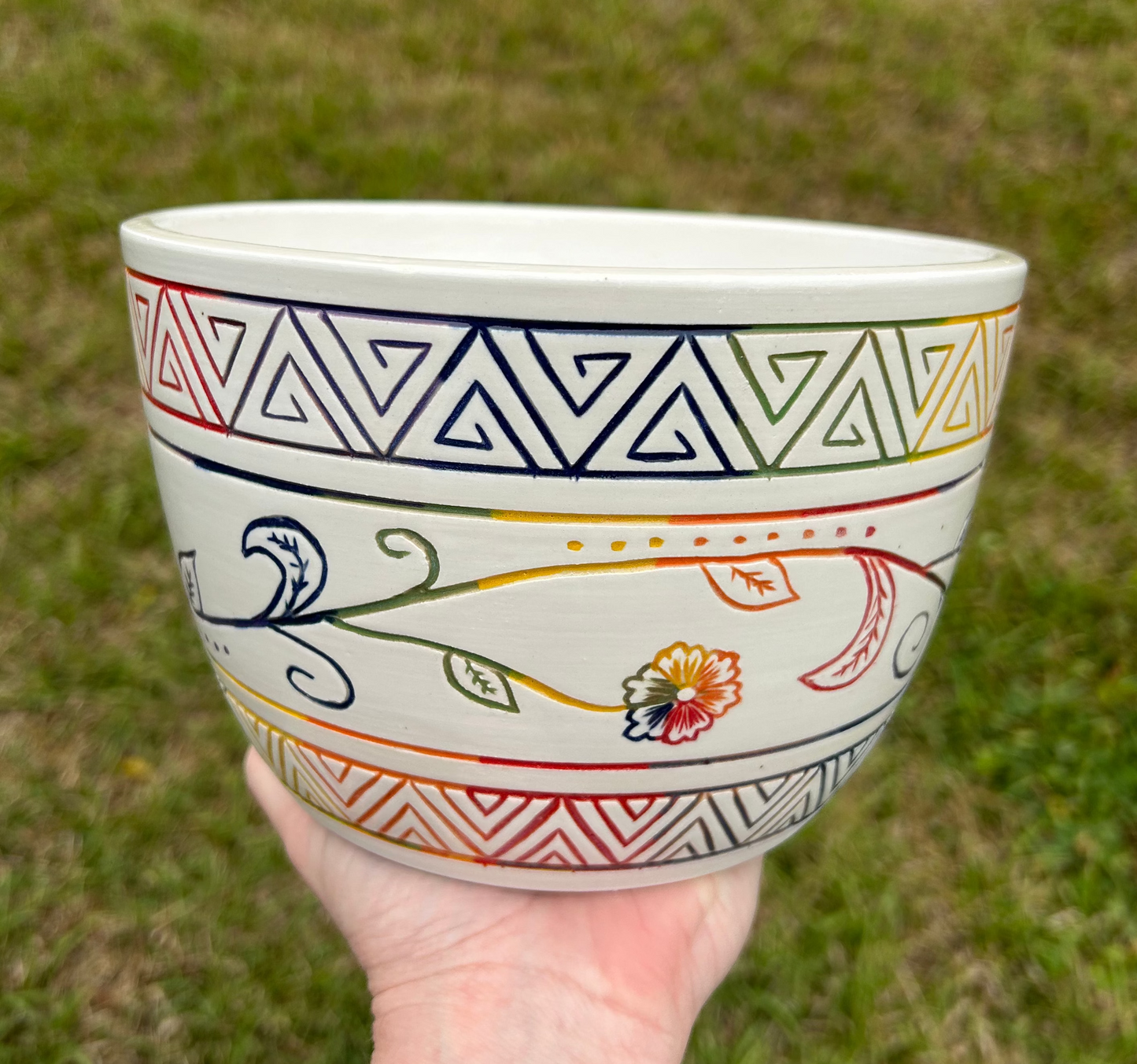 Hand-Carved Rainbow Tribal Planter