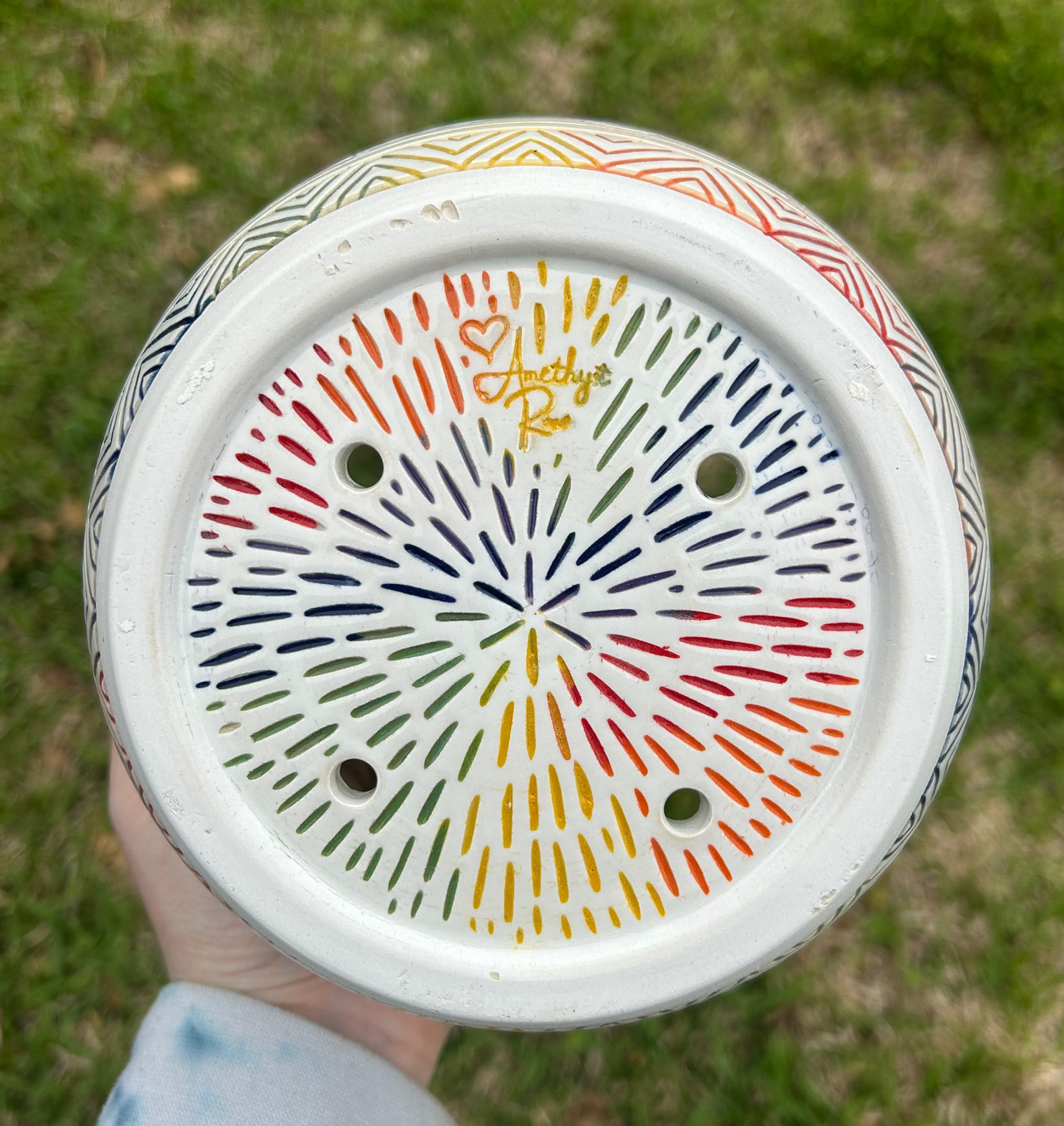 Hand-Carved Rainbow Tribal Planter