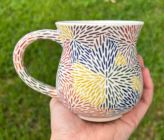 White & Rainbow Hand-Carved Mug