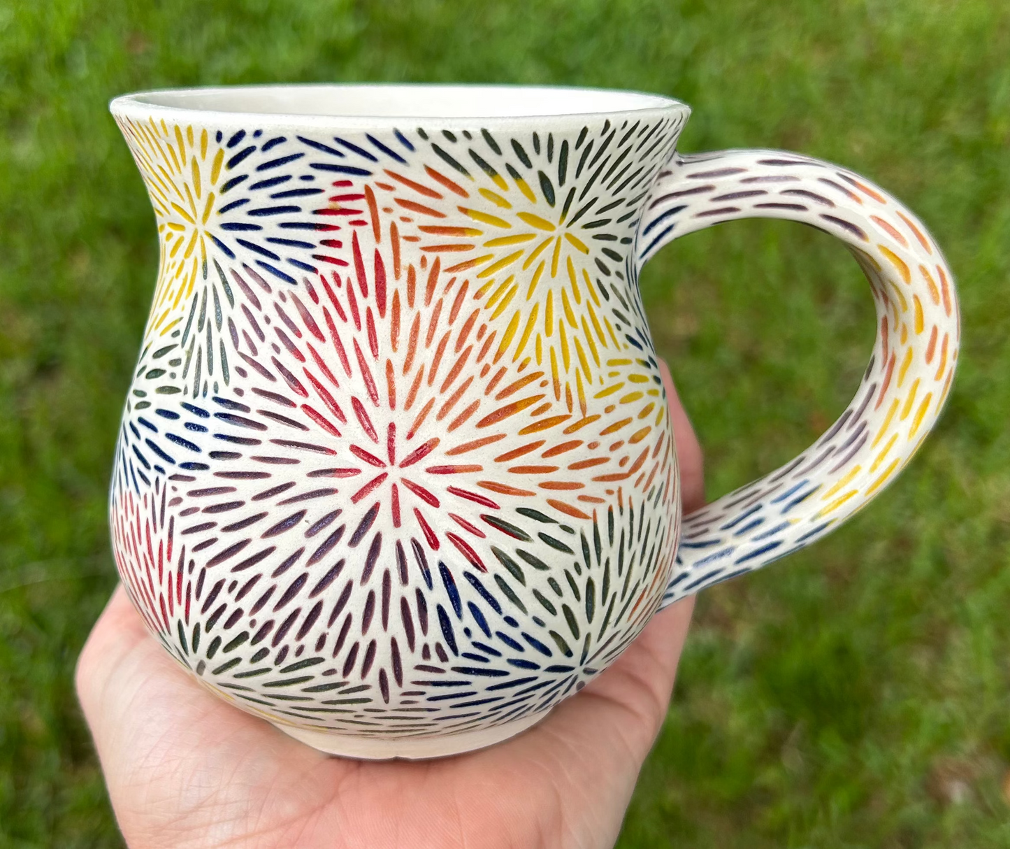 White & Rainbow Hand-Carved Mug