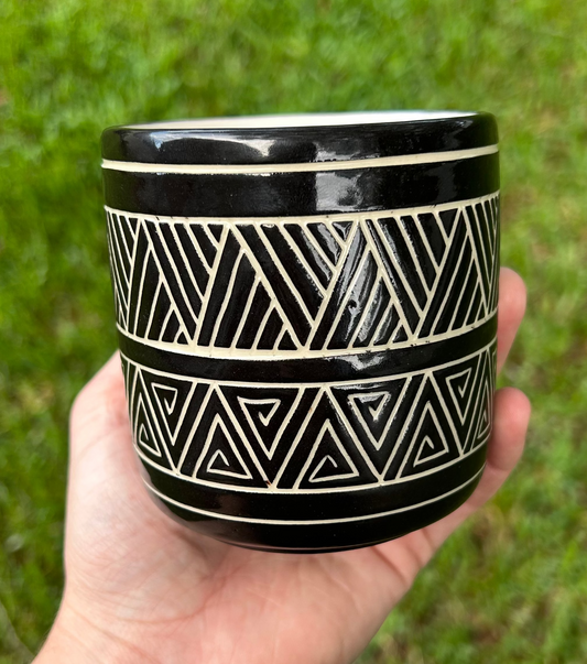 Hand-Carved B&W Tribal Small Cup