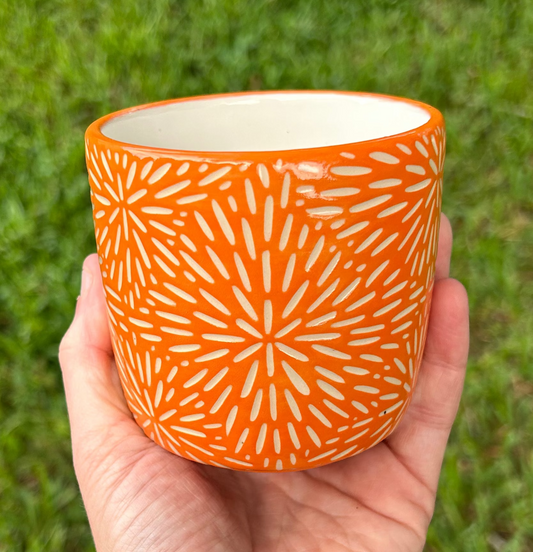 Hand-Carved Orange Burst Small Cup